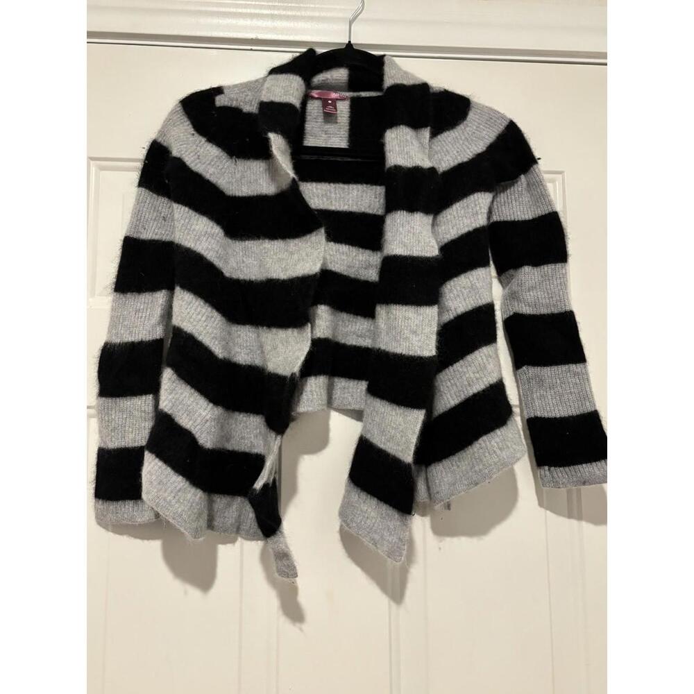 Women's Aqua black and grey striped cashmere cardigan sz M (runs small)#1419